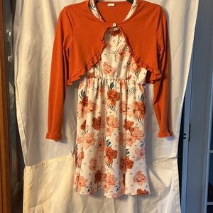 SHEIN Orange Cardigan with Floral Dress